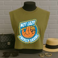 Funny Energy Saving Sloth Garment-Dyed Women's Muscle Tee