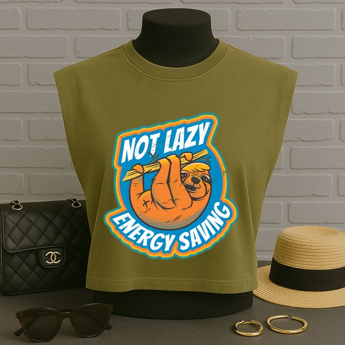 Funny Energy Saving Sloth Garment-Dyed Women's Muscle Tee