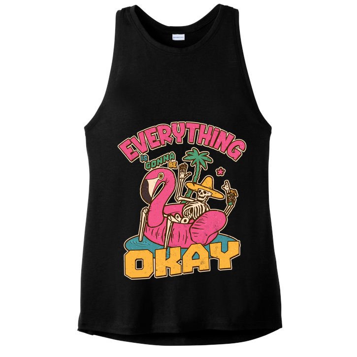 Funny Everything Is Gonna Be Okay Vacation Skeleton Ladies PosiCharge Tri-Blend Wicking Tank