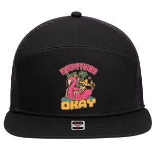 Funny Everything Is Gonna Be Okay Vacation Skeleton 7 Panel Mesh Trucker Snapback Hat