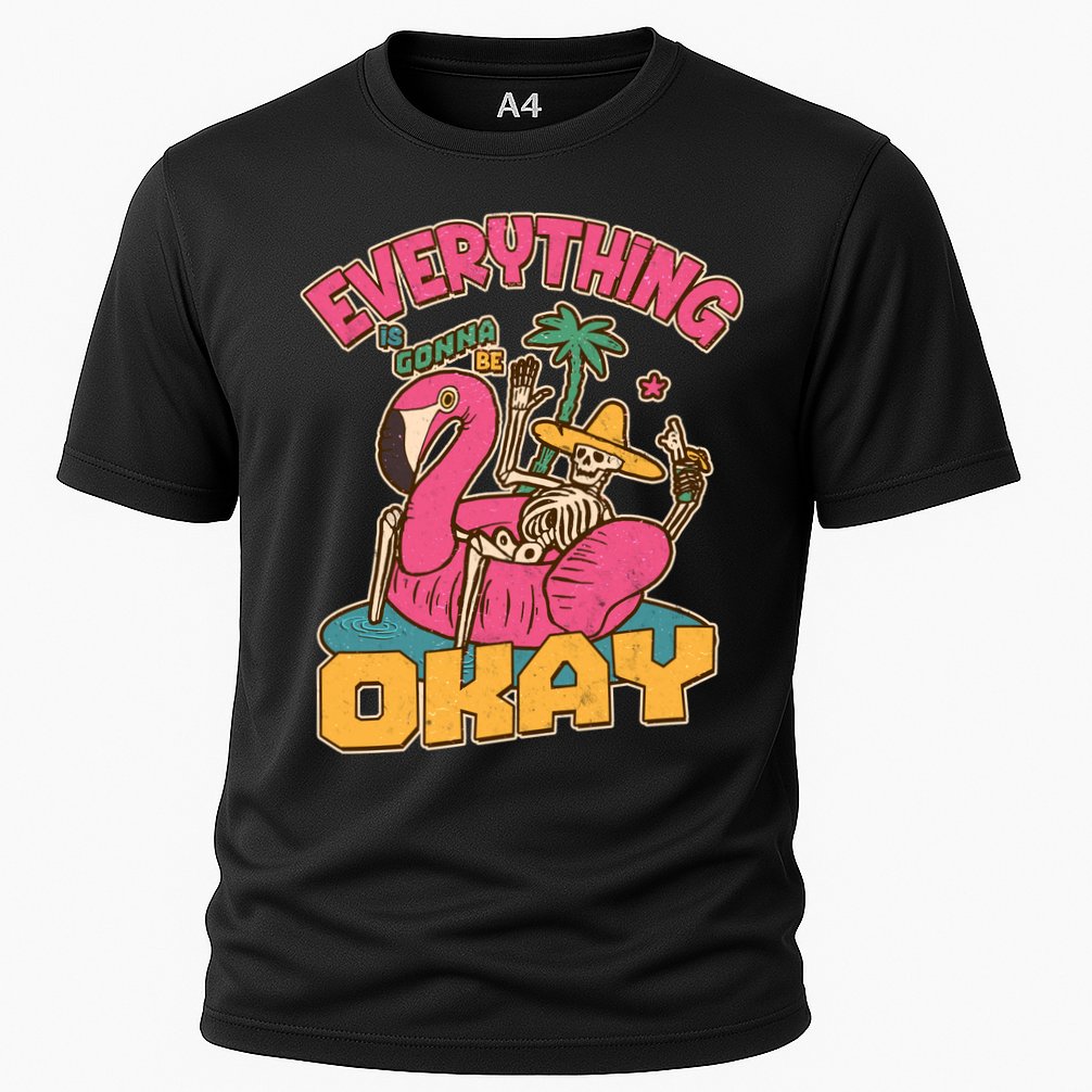 Funny Everything Is Gonna Be Okay Vacation Skeleton Cooling Performance Crew T-Shirt