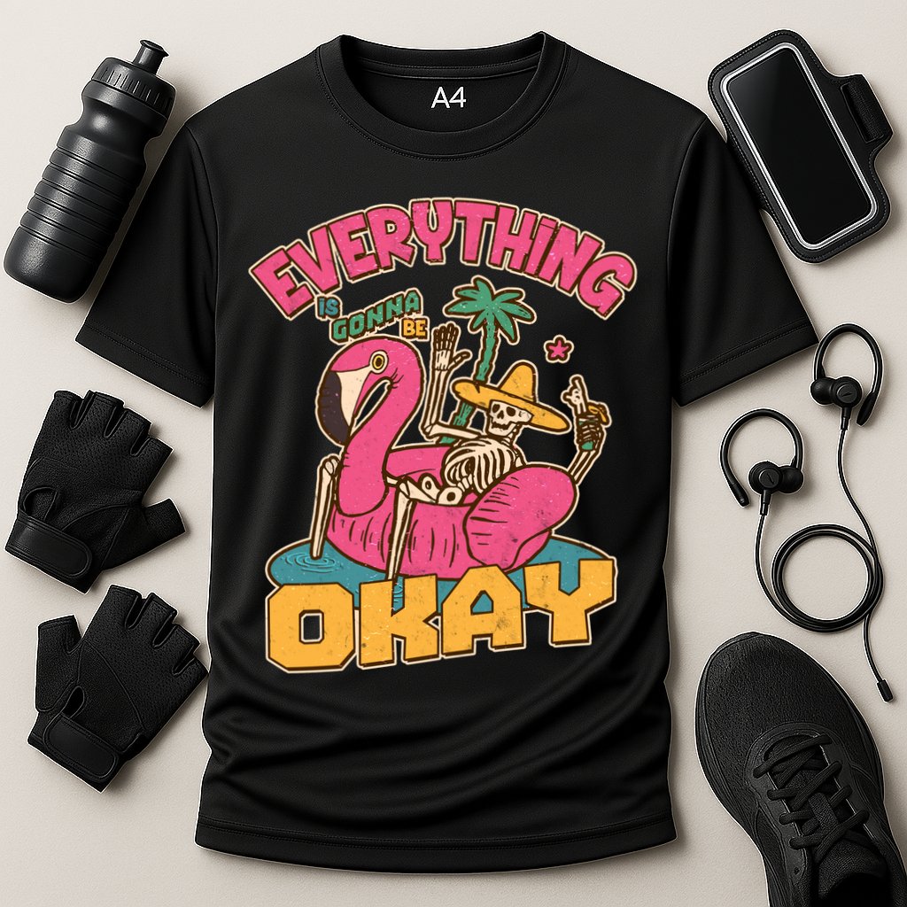 Funny Everything Is Gonna Be Okay Vacation Skeleton Cooling Performance Crew T-Shirt