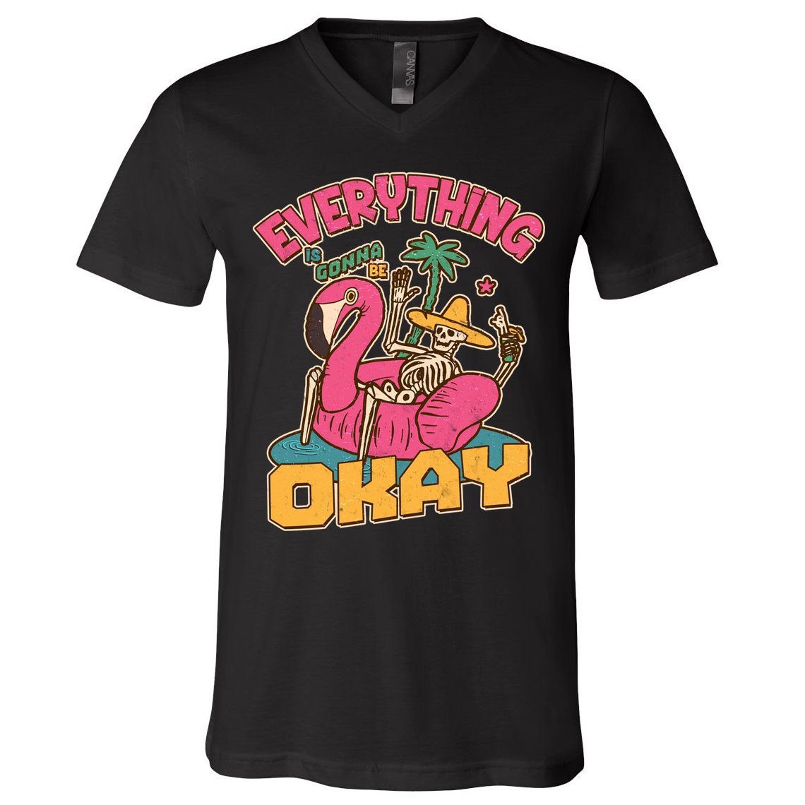 Funny Everything Is Gonna Be Okay Vacation Skeleton V-Neck T-Shirt