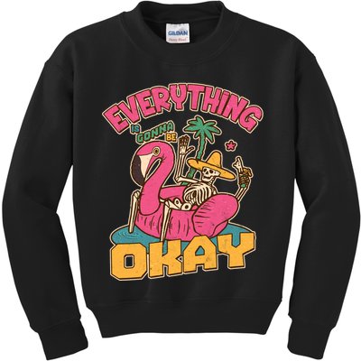 Funny Everything Is Gonna Be Okay Vacation Skeleton Kids Sweatshirt