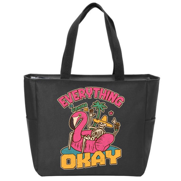 Funny Everything Is Gonna Be Okay Vacation Skeleton Zip Tote Bag