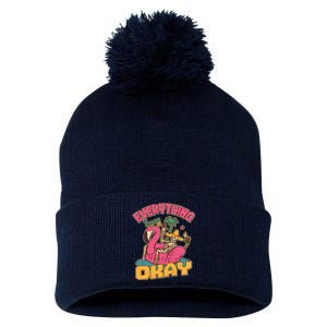 Funny Everything Is Gonna Be Okay Vacation Skeleton Pom Pom 12in Knit Beanie