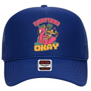 Funny Everything Is Gonna Be Okay Vacation Skeleton High Crown Mesh Back Trucker Hat