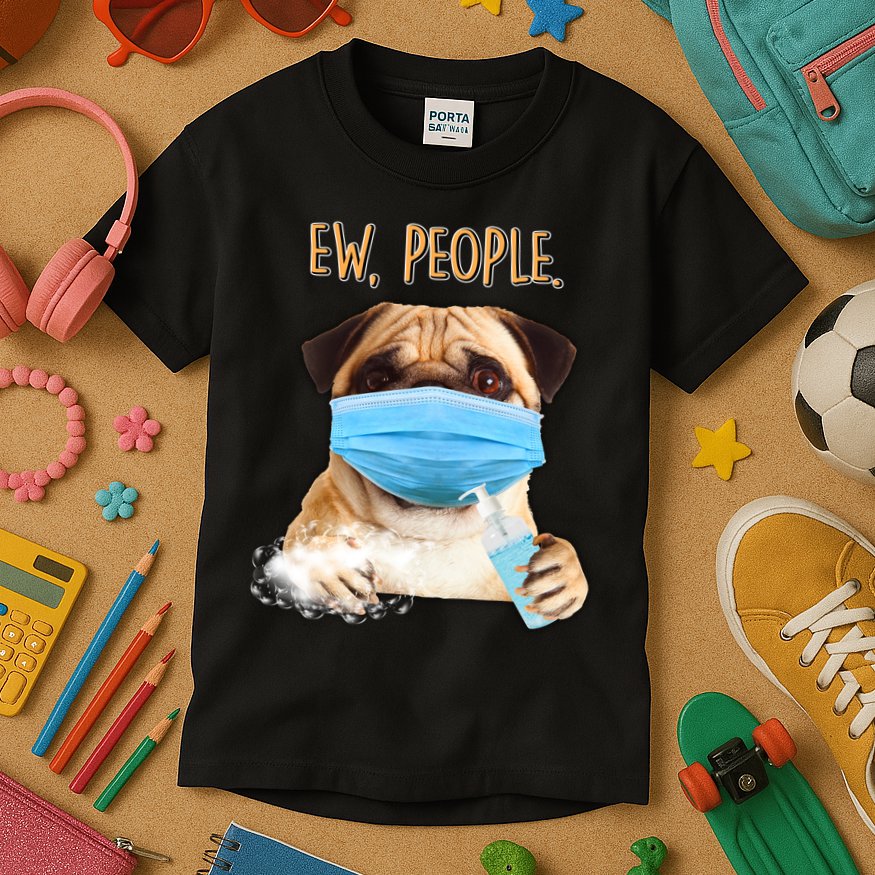 Funny Ew People Hygienic Pug Mask Kids T-Shirt