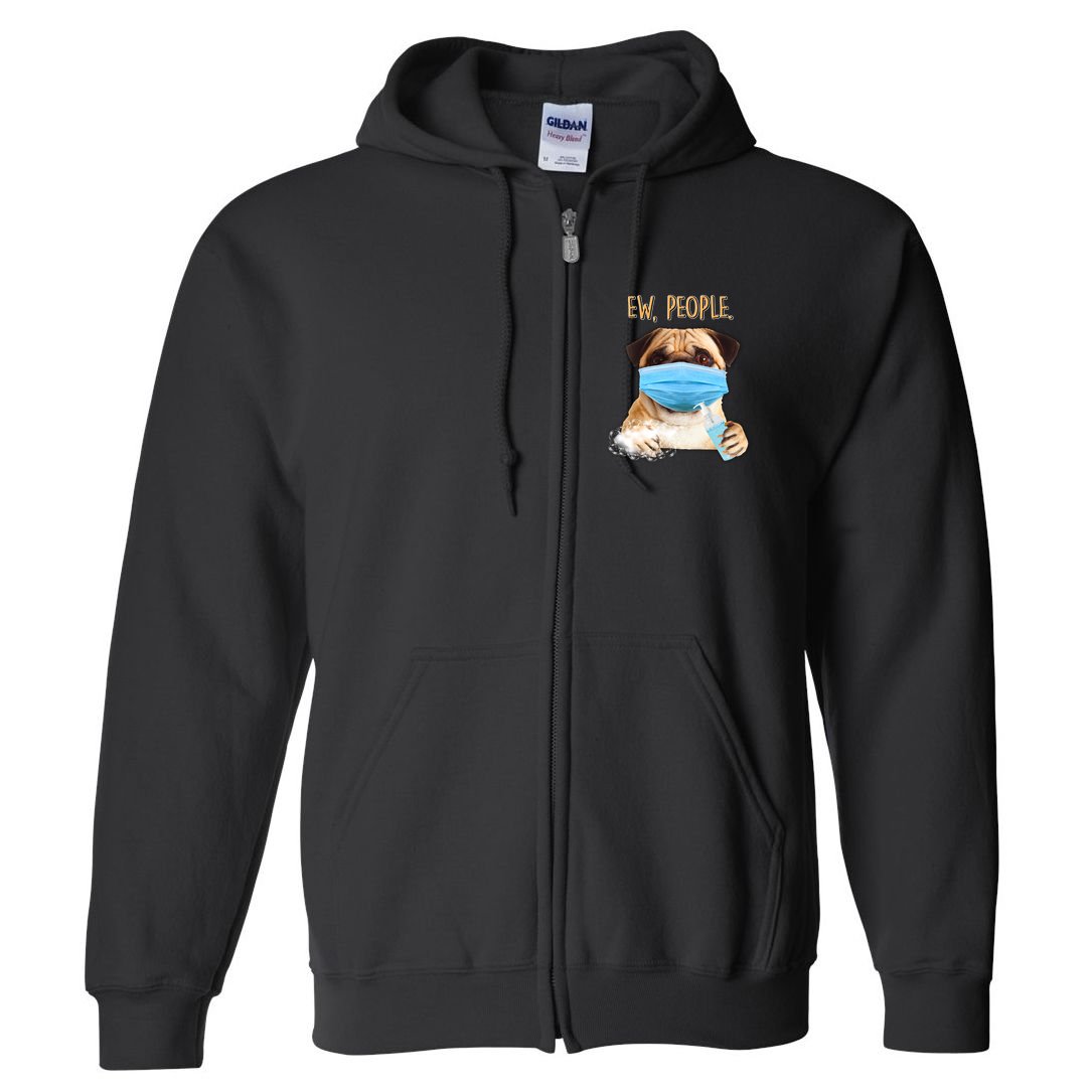Funny Ew People Hygienic Pug Mask Full Zip Hoodie