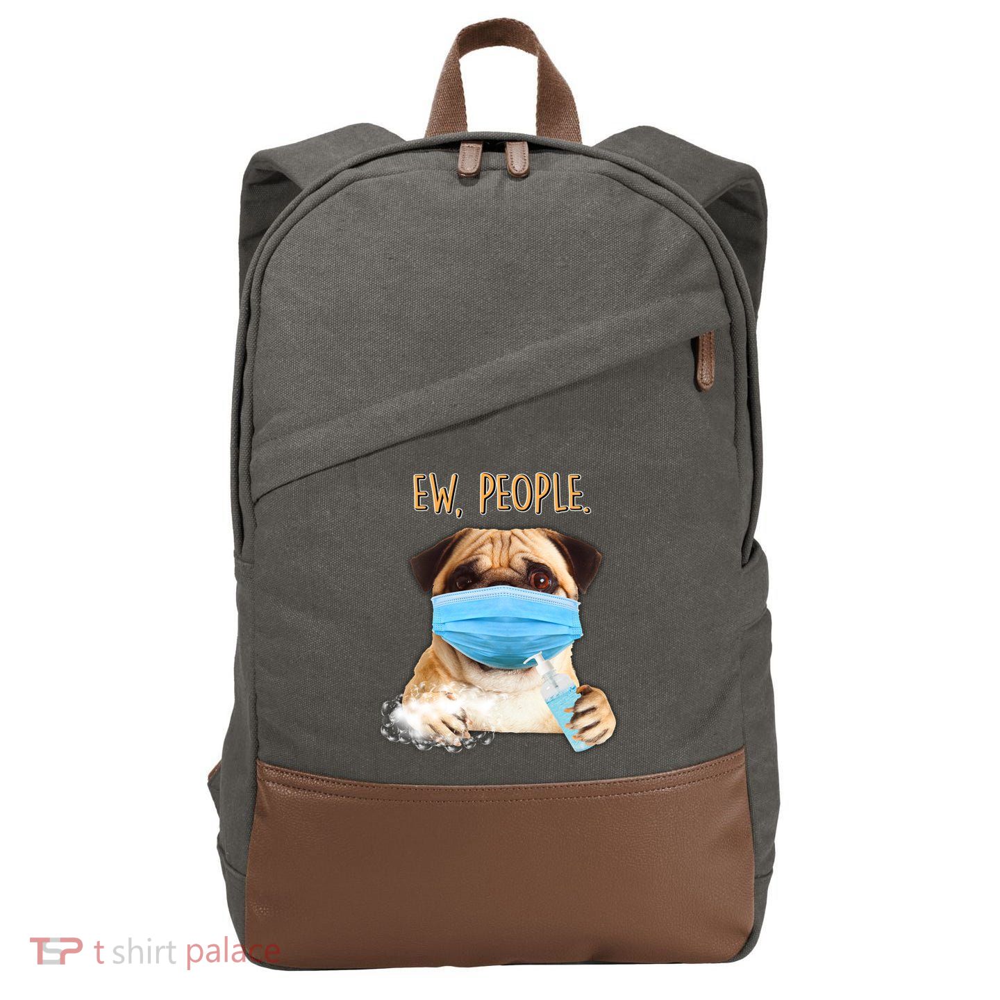 Funny Ew People Hygienic Pug Mask Cotton Canvas Backpack