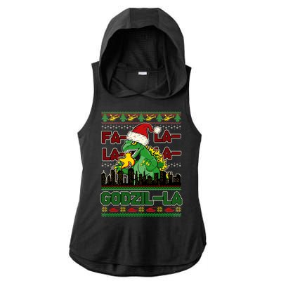 Funny Fa La La La Godzil-La Ugly Christmas Sweater Ladies PosiCharge Tri-Blend Wicking Draft Hoodie Tank