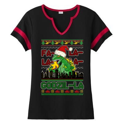 Funny Fa La La La Godzil-La Ugly Christmas Sweater Ladies Halftime Notch Neck Tee