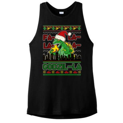 Funny Fa La La La Godzil-La Ugly Christmas Sweater Ladies PosiCharge Tri-Blend Wicking Tank