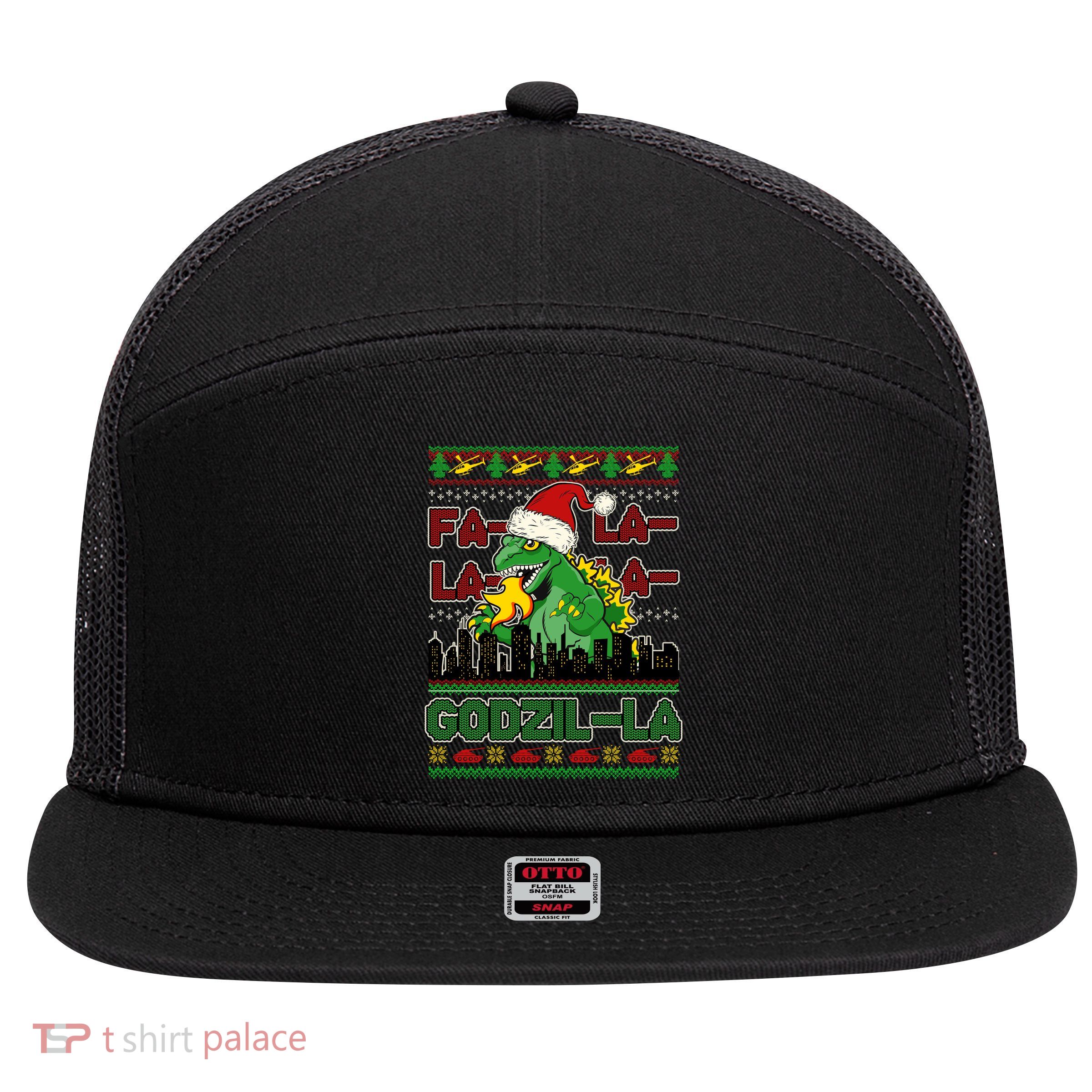 Funny Fa La La La Godzil-La Ugly Christmas Sweater 7 Panel Mesh Trucker Snapback Hat