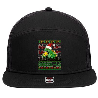 Funny Fa La La La Godzil-La Ugly Christmas Sweater 7 Panel Mesh Trucker Snapback Hat