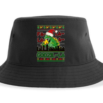 Funny Fa La La La Godzil-La Ugly Christmas Sweater Sustainable Bucket Hat