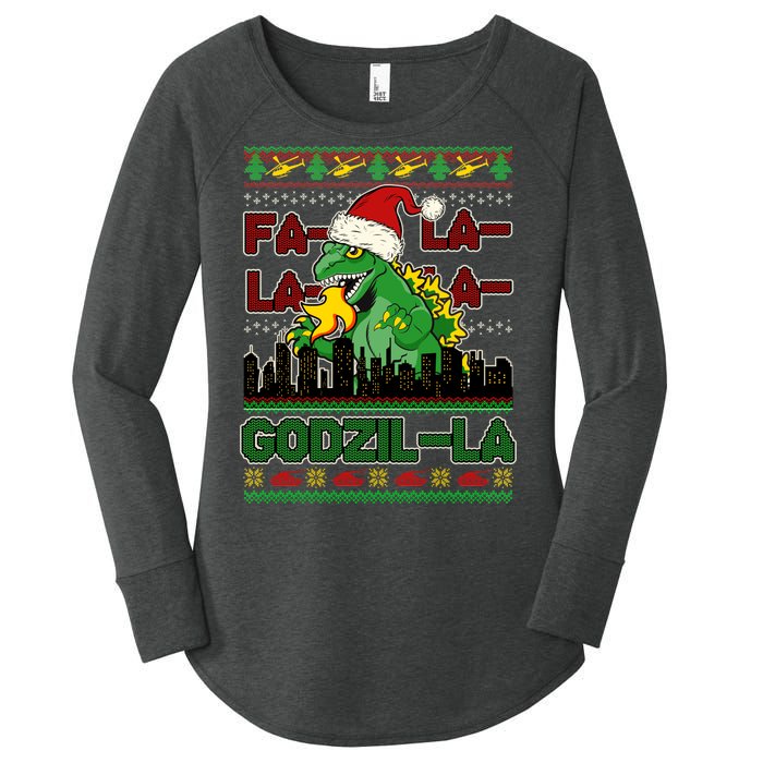 Funny Fa La La La Godzil-La Ugly Christmas Sweater Women's Perfect Tri Tunic Long Sleeve Shirt