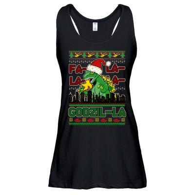 Funny Fa La La La Godzil-La Ugly Christmas Sweater Ladies Essential Flowy Tank