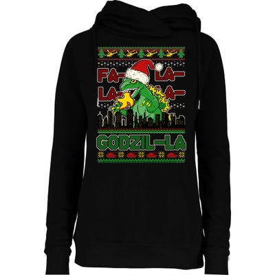 Funny Fa La La La Godzil-La Ugly Christmas Sweater Womens Funnel Neck Pullover Hood