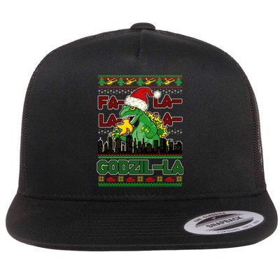 Funny Fa La La La Godzil-La Ugly Christmas Sweater Flat Bill Trucker Hat