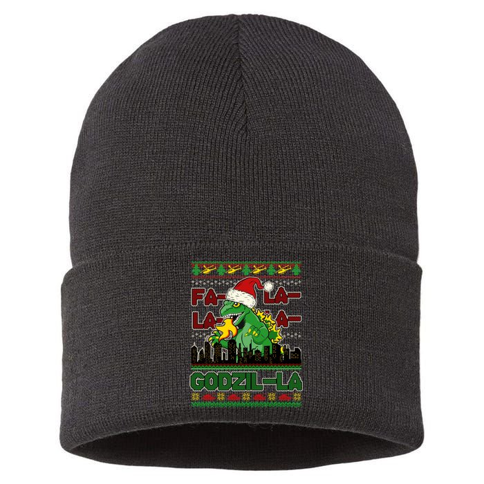 Funny Fa La La La Godzil-La Ugly Christmas Sweater Sustainable Knit Beanie