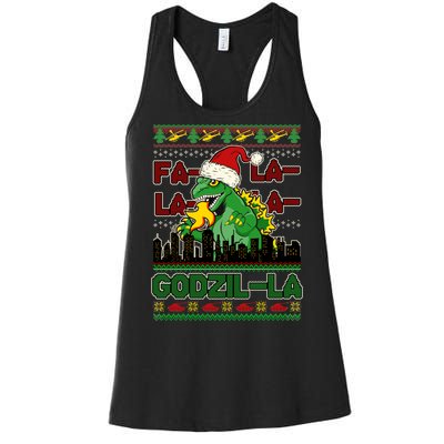 Funny Fa La La La Godzil-La Ugly Christmas Sweater Women's Racerback Tank