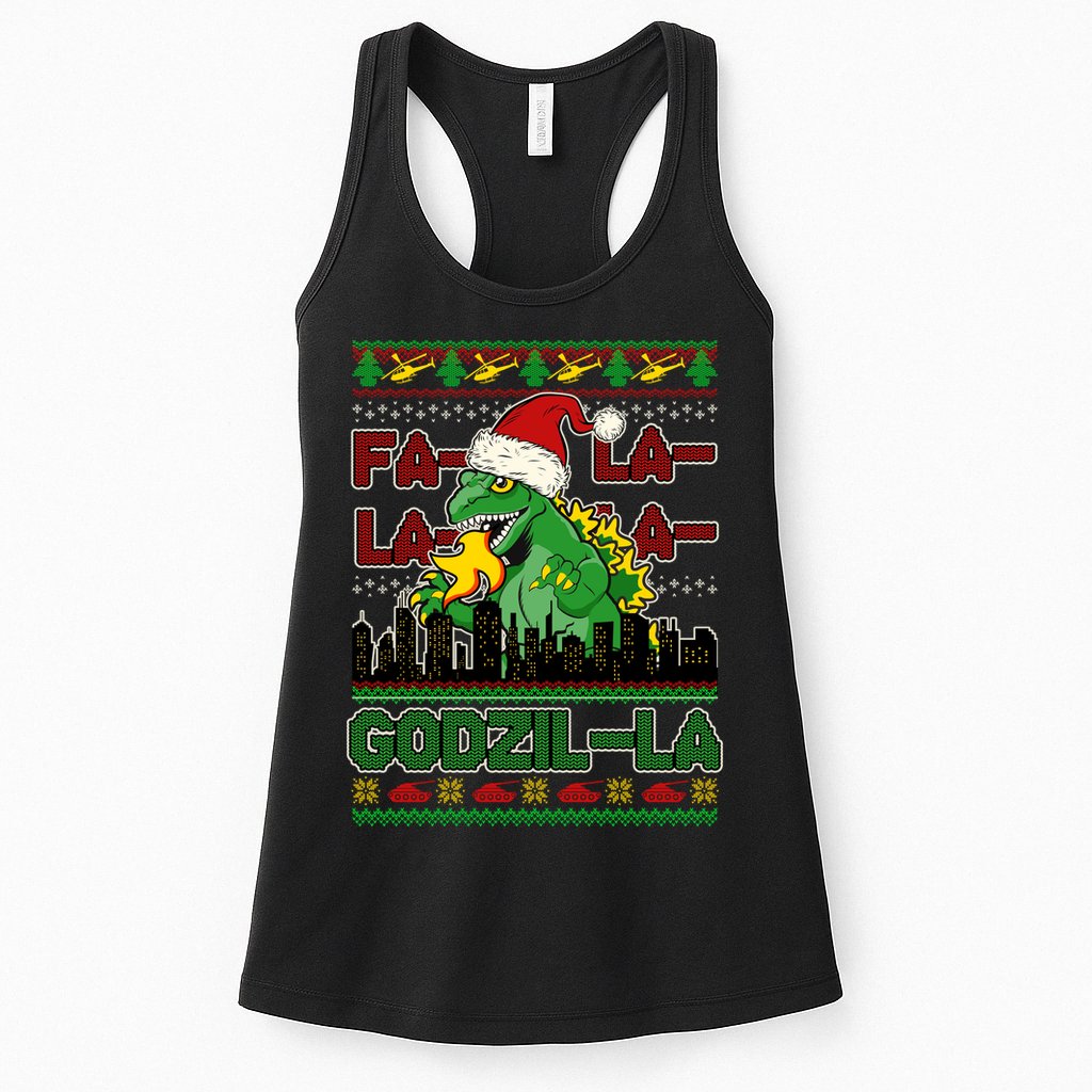 Funny Fa La La La Godzil-La Ugly Christmas Sweater Womens Tank Top