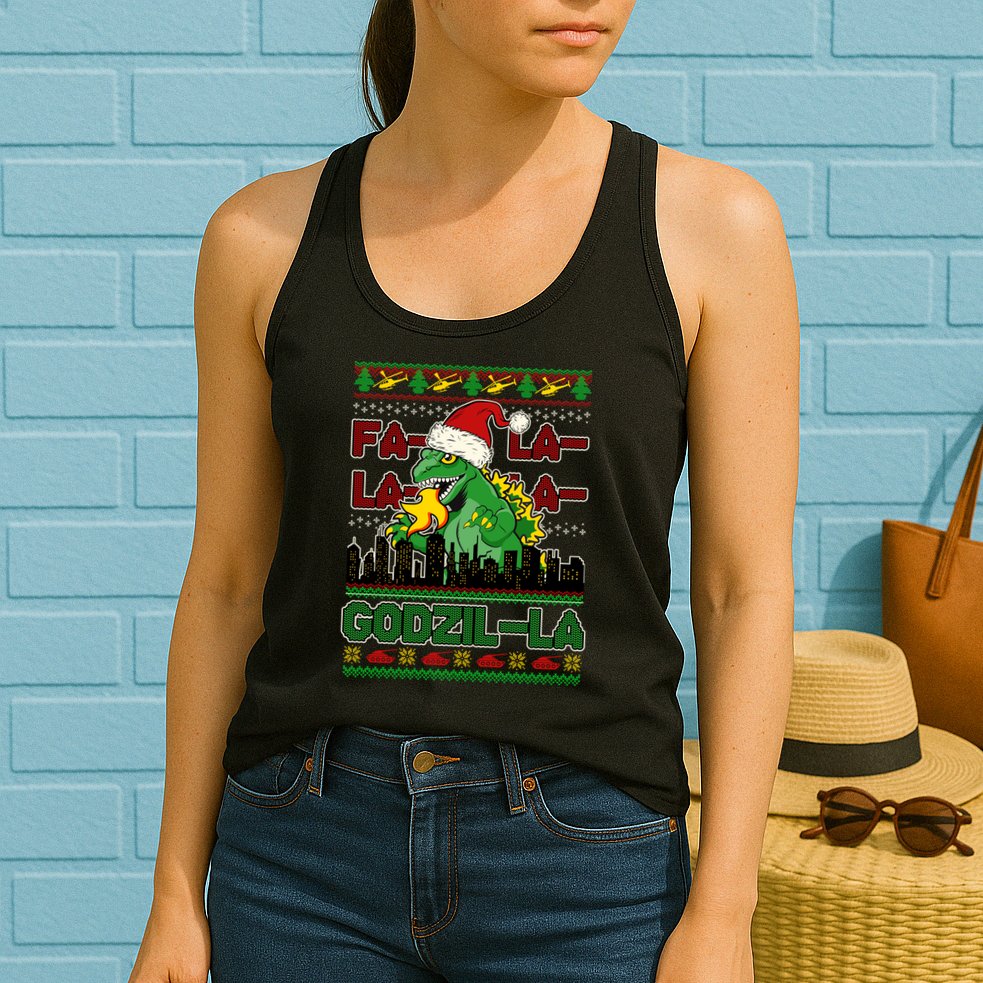 Funny Fa La La La Godzil-La Ugly Christmas Sweater Womens Tank Top
