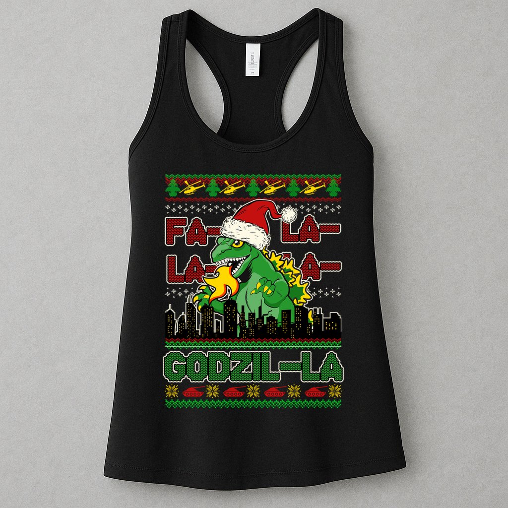 Funny Fa La La La Godzil-La Ugly Christmas Sweater Womens Tank Top