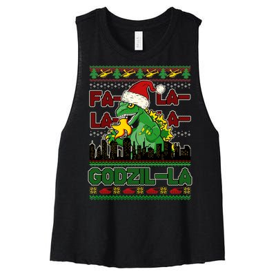 Funny Fa La La La Godzil-La Ugly Christmas Sweater Women's Racerback Cropped Tank