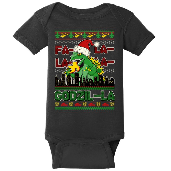 Funny Fa La La La Godzil-La Ugly Christmas Sweater Baby Bodysuit