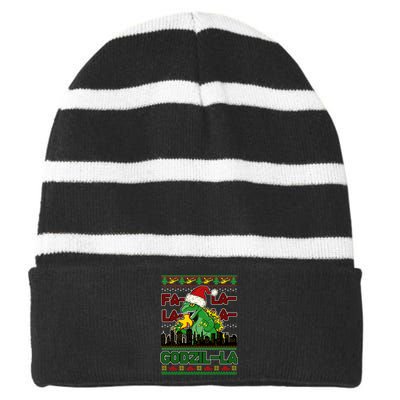 Funny Fa La La La Godzil-La Ugly Christmas Sweater Striped Beanie with Solid Band