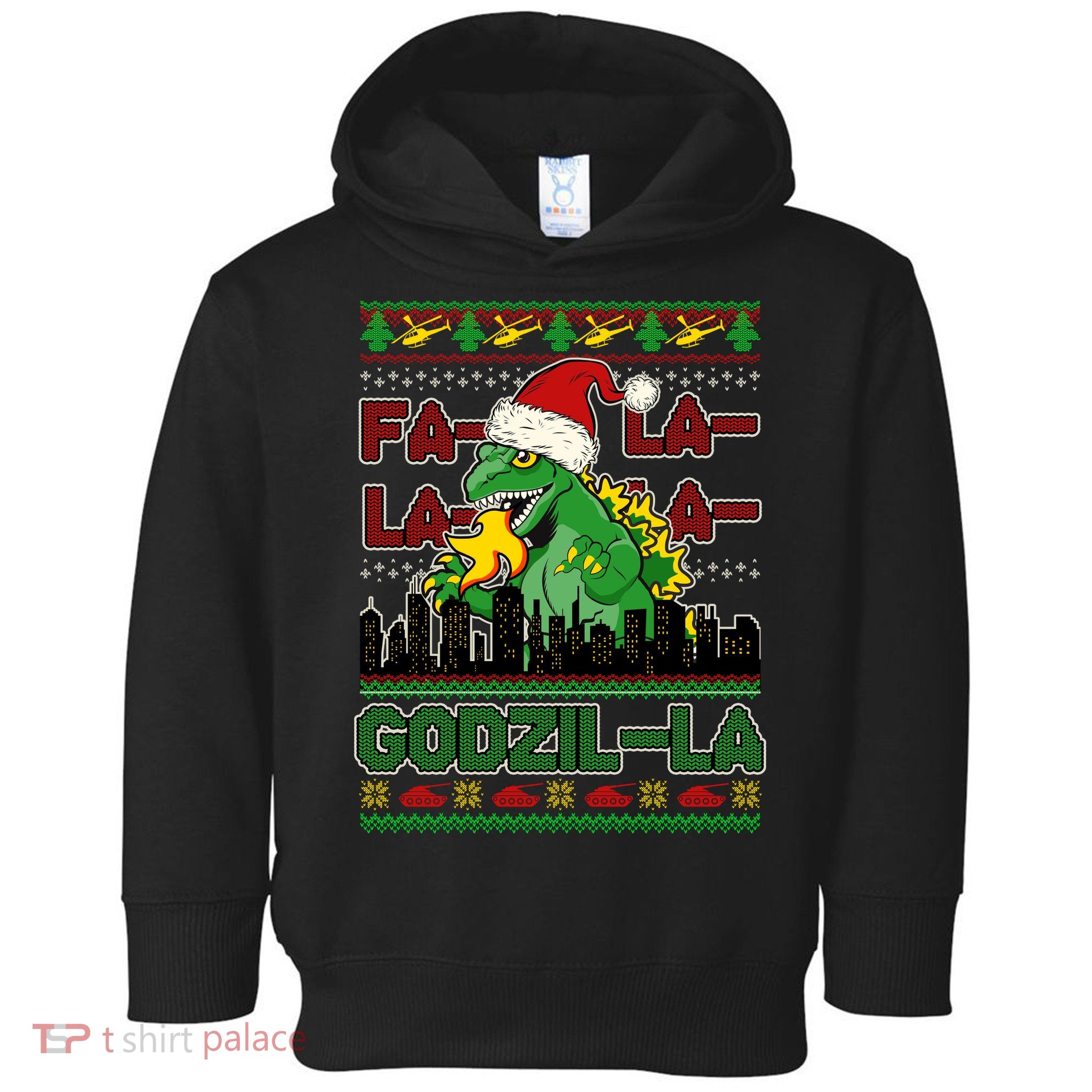 Funny Fa La La La Godzil-La Ugly Christmas Sweater Toddler Hoodie