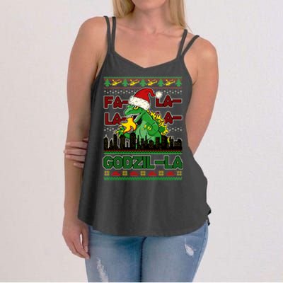 Funny Fa La La La Godzil-La Ugly Christmas Sweater Women's Strappy Tank