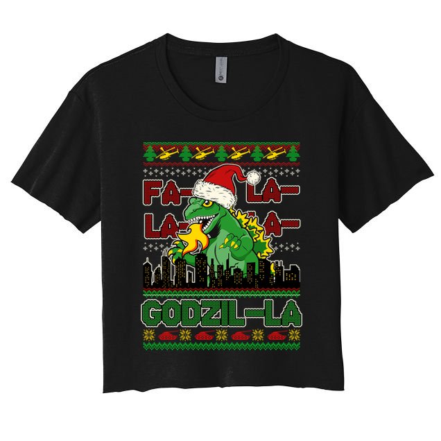 Funny Fa La La La Godzil-La Ugly Christmas Sweater Women's Crop Top Tee