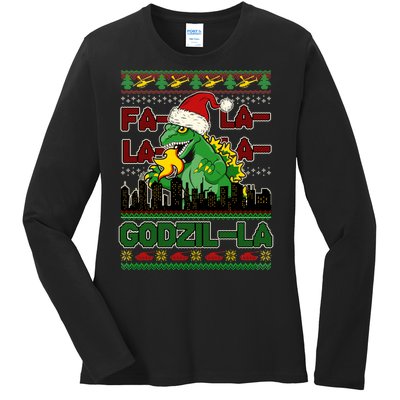 Funny Fa La La La Godzil-La Ugly Christmas Sweater Ladies Long Sleeve Shirt