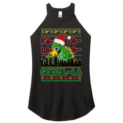 Funny Fa La La La Godzil-La Ugly Christmas Sweater Women's Perfect Tri Rocker Tank