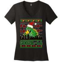 Funny Fa La La La Godzil-La Ugly Christmas Sweater Women's V-Neck T-Shirt