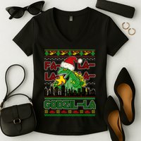 Funny Fa La La La Godzil-La Ugly Christmas Sweater Women's V-Neck T-Shirt