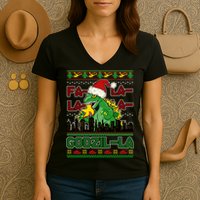 Funny Fa La La La Godzil-La Ugly Christmas Sweater Women's V-Neck T-Shirt