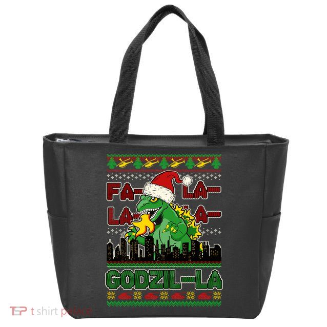 Funny Fa La La La Godzil-La Ugly Christmas Sweater Zip Tote Bag