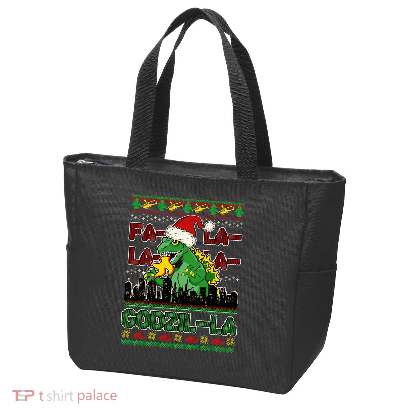 Funny Fa La La La Godzil-La Ugly Christmas Sweater Zip Tote Bag