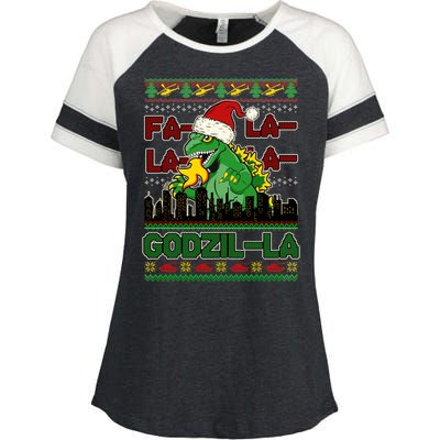 Funny Fa La La La Godzil-La Ugly Christmas Sweater Enza Ladies Jersey Colorblock Tee