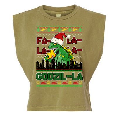 Funny Fa La La La Godzil-La Ugly Christmas Sweater Garment-Dyed Women's Muscle Tee