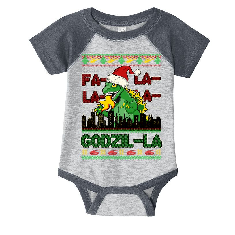 Funny Fa La La La Godzil-La Ugly Christmas Sweater Infant Baby Jersey Bodysuit