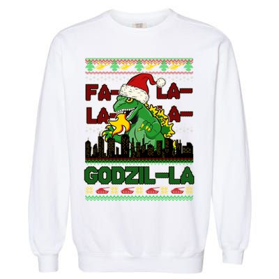 Funny Fa La La La Godzil-La Ugly Christmas Sweater Garment-Dyed Sweatshirt