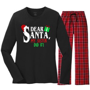 Funny Family Christmas Dear Santa my Sister Did It Women's Long Sleeve Flannel Pajama Set 