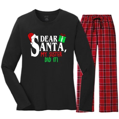 Funny Family Christmas Dear Santa my Sister Did It Women's Long Sleeve Flannel Pajama Set 