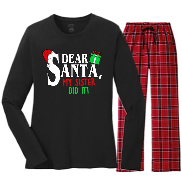 Funny Family Christmas Dear Santa my Sister Did It Women's Long Sleeve Flannel Pajama Set 