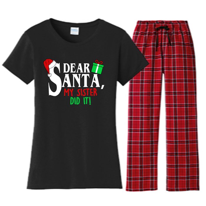 Funny Family Christmas Dear Santa my Sister Did It Women's Flannel Pajama Set